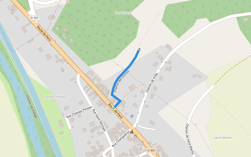 Chemin des Ussons walking route map in Cheney