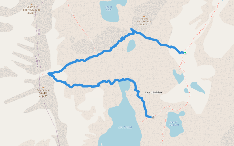 Sentier de la Soum des Agudes walking route map in Sazos