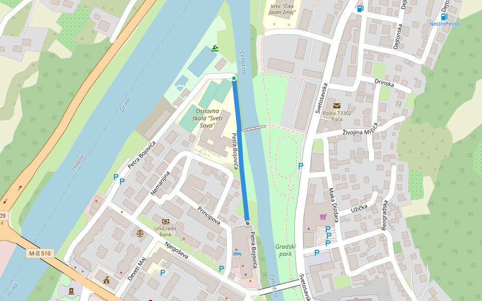Petra Bojovića walking route map in Foča
