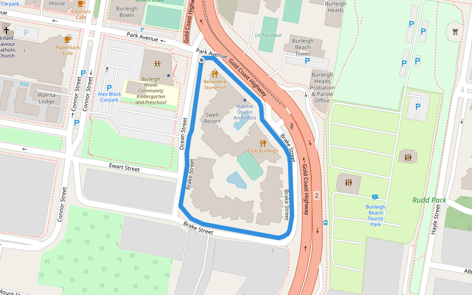 Brake Street walking route map in Burleigh Heads