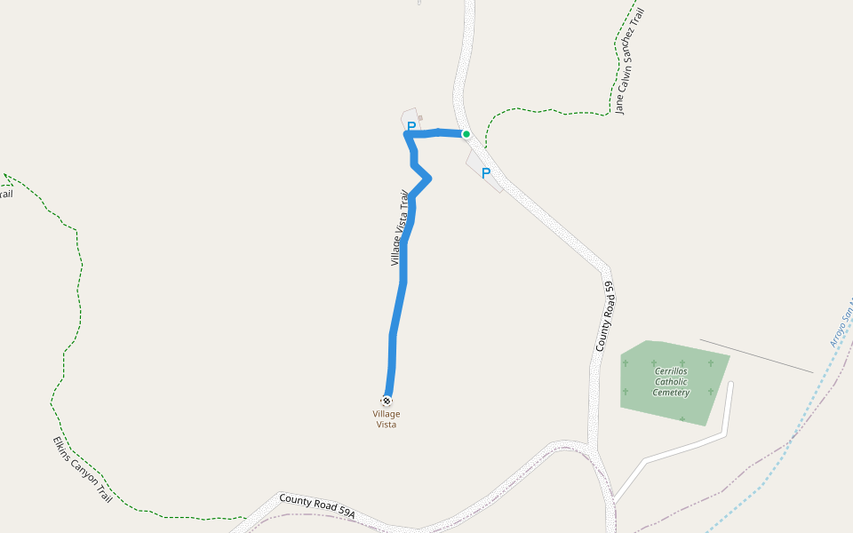 Village Vista Trail walking route map in Los Cerrillos
