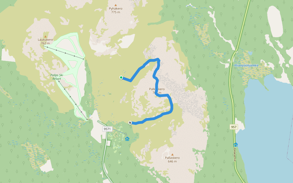 Poroaita-Palkaskero-Pallaskota walking route map in Muonio