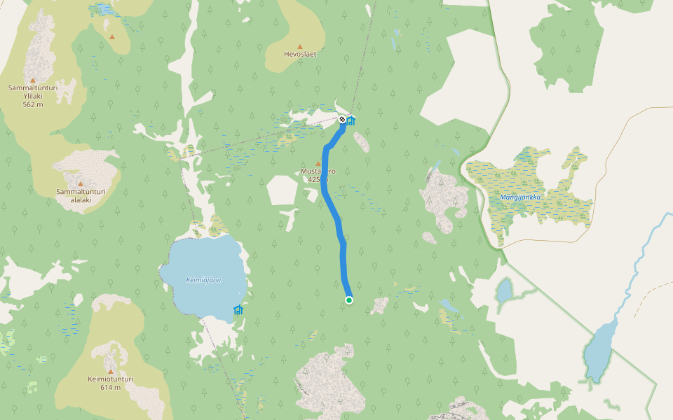 Mustavaara-Keimiöjärvi walking route map in Kittilä