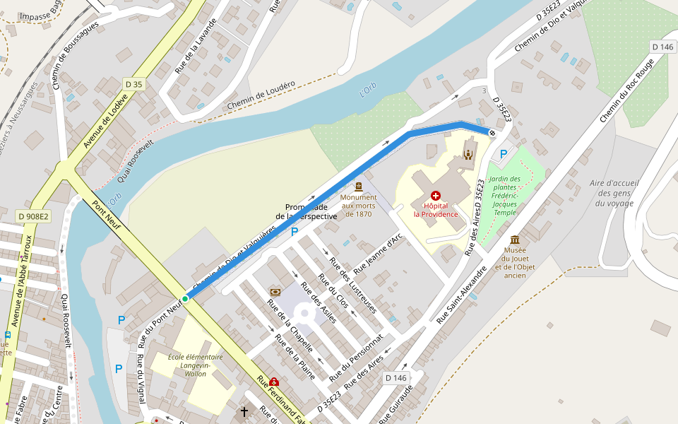 Promenade de la Perspective walking route map in Bédarieux