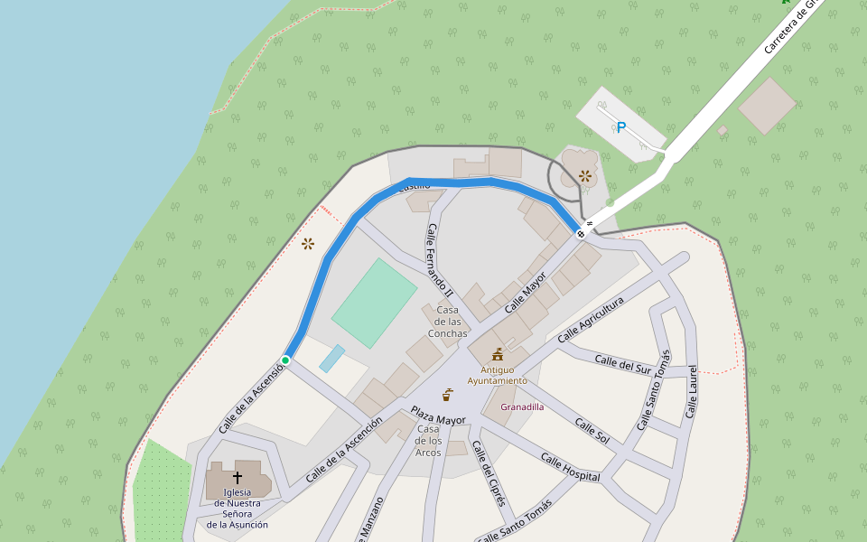 Calle del Castillo walking route map in Granadilla