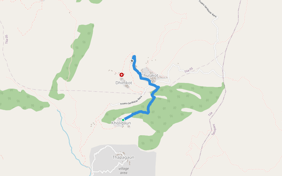 Chulakot to Jhimkot walking route map in Kudari