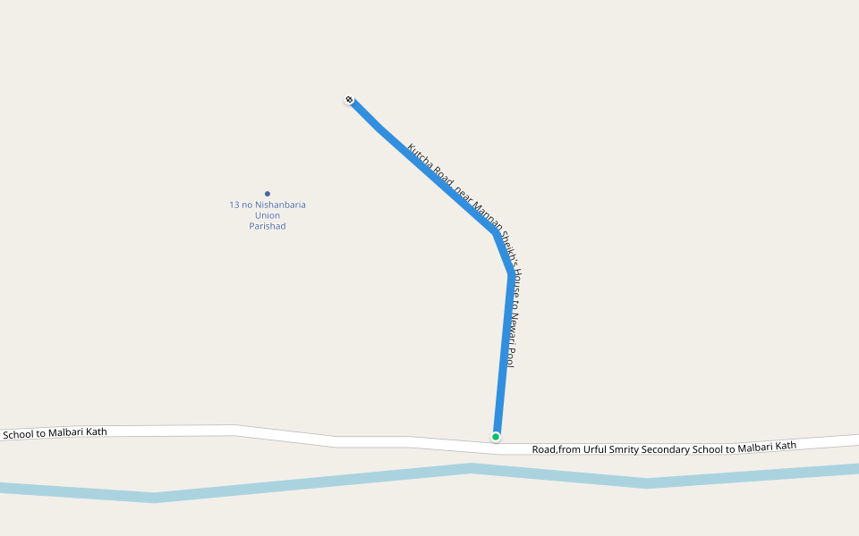 Kutcha Road, near Mannan Sheikh's House to Newari Pool walking route map in Baharbunia Union