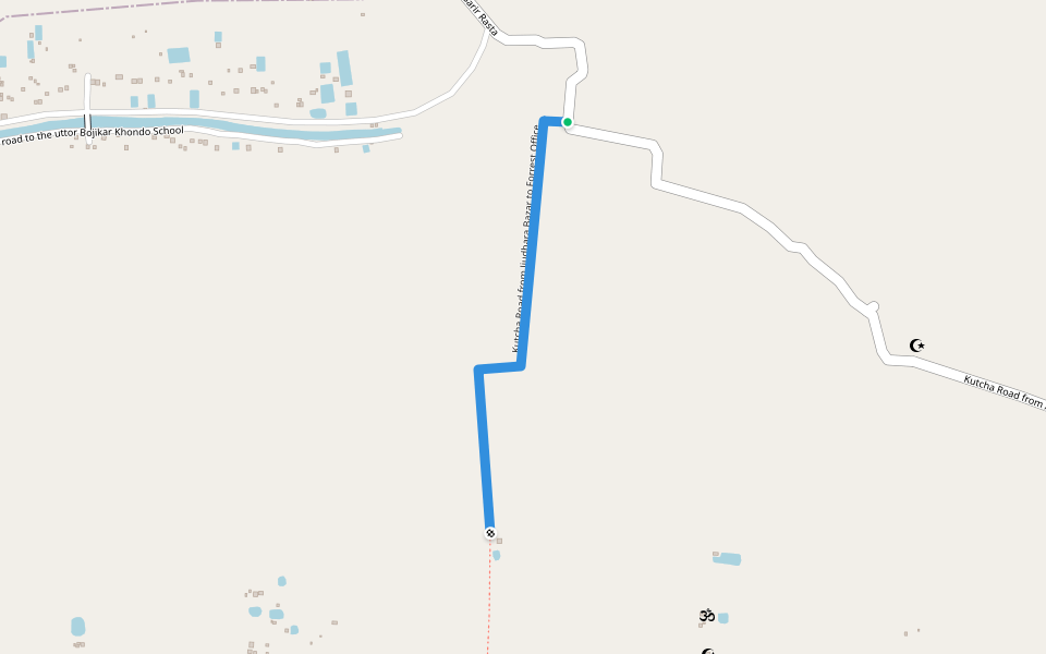 Kutcha Road from Jiudhara Bazar to Forrest Office walking route map in Jiudhara