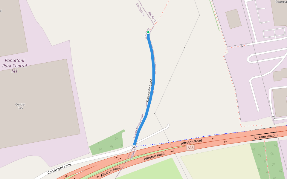 Cartwight Lane walking route map in South Normanton