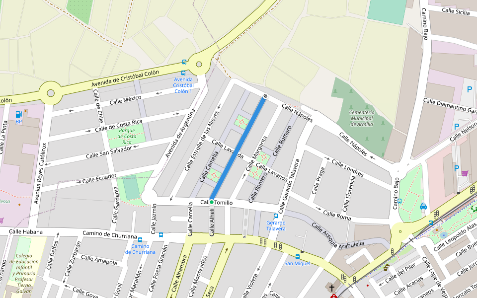 Calle Alhelí walking route map in Armilla