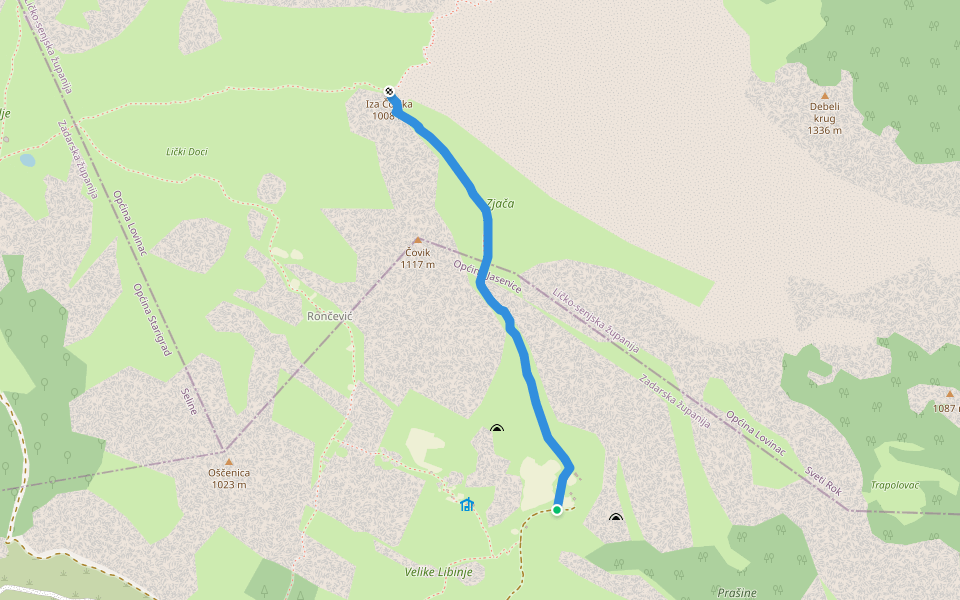 Zjača walking route map in Jasenice