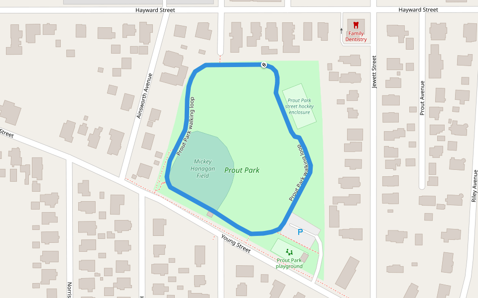 Prout Park walking loop walking route map in Manchester