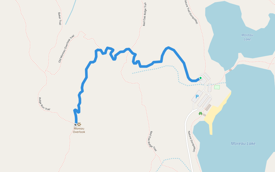 Moreau Overlook Trail (light blue) walking route map in Wilton