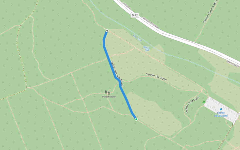 Sentier des Nordmann walking route map in Mérenvielle