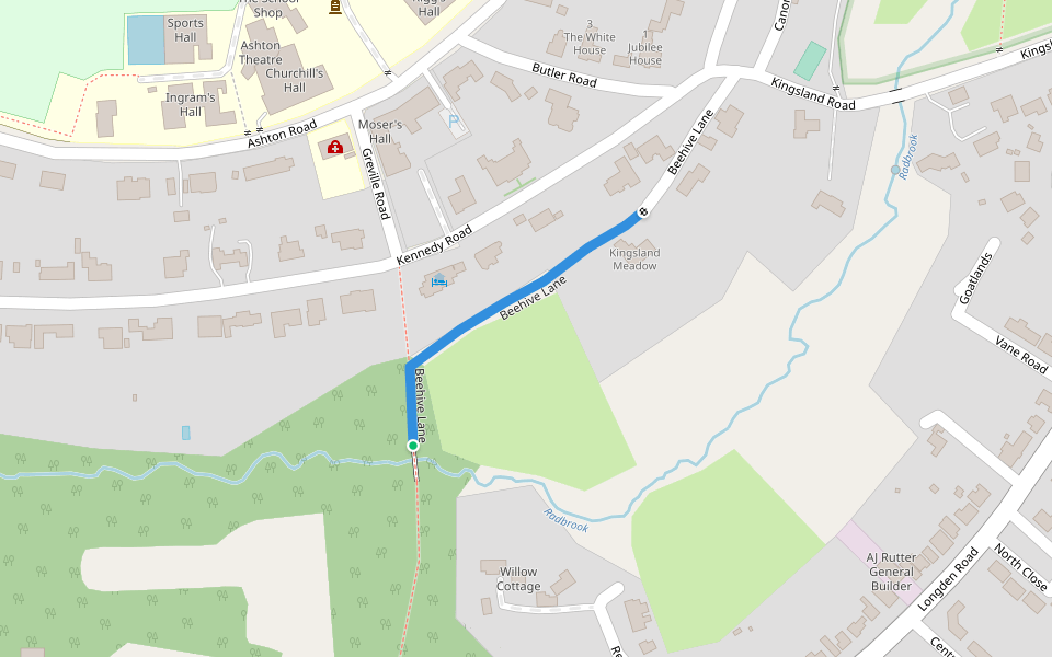 Beehive Lane walking route map in Shrewsbury
