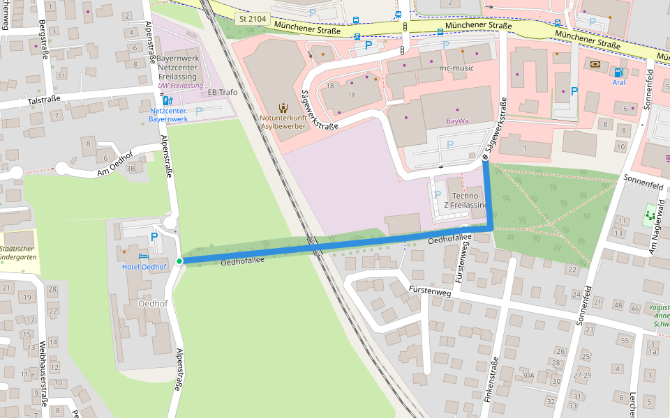 Oedhofallee walking route map in Freilassing