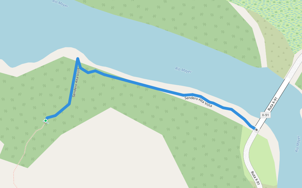 Sendero Alta Vista walking route map in Villa O'higgins