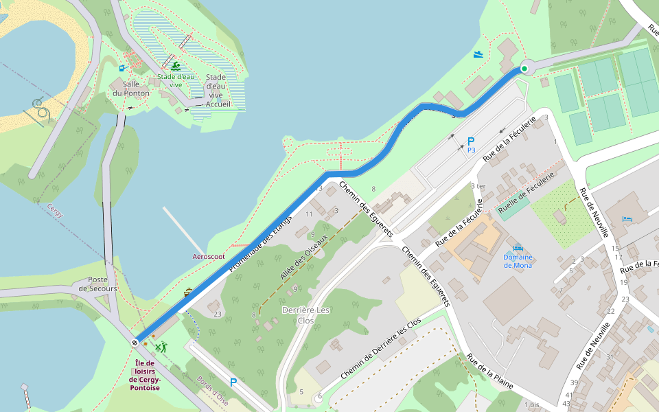 Promenade des Étangs walking route map in Cergy