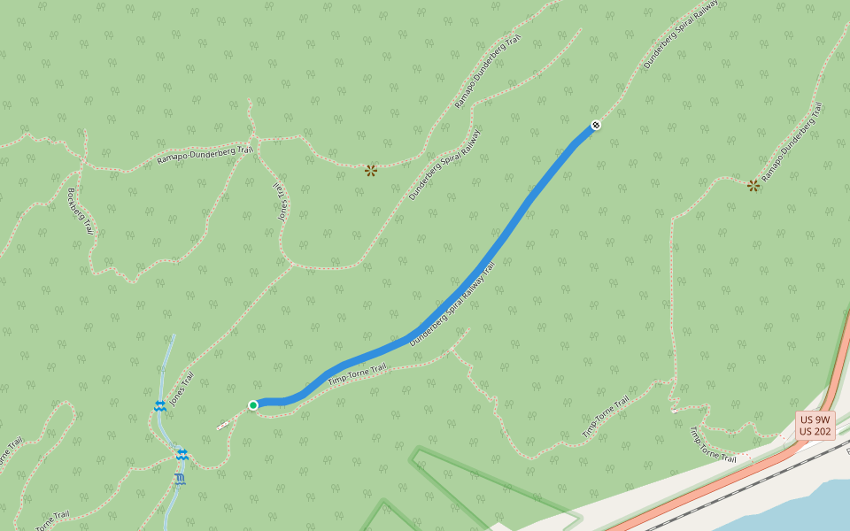 Dunderberg Spiral Railway Trail walking route map in Tomkins Cove
