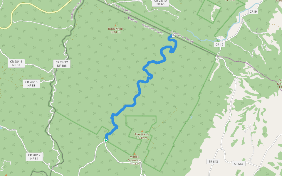 Laurel Fork Trail walking route map in Blue Grass