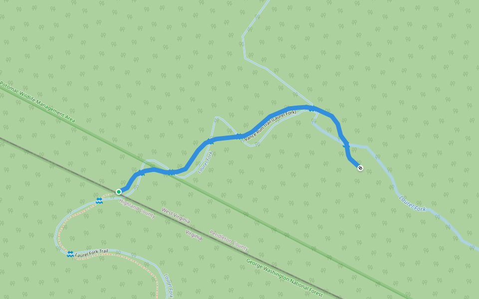 Vance Run Trail (Laurel Fork) walking route map in Blue Grass