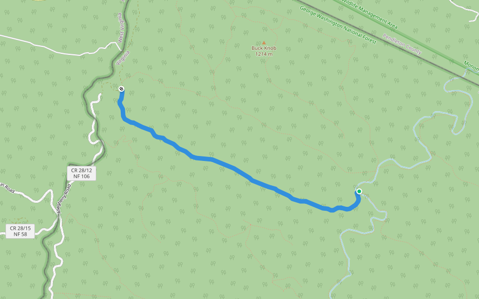Slab Camp Run walking route map in Blue Grass