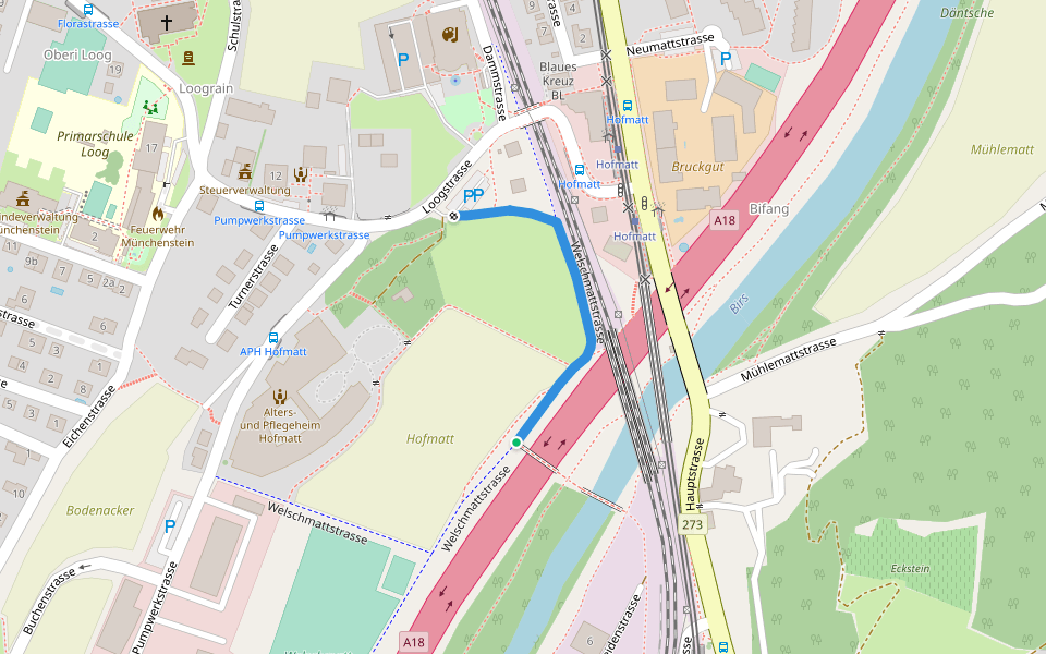 Welschmattstrasse walking route map in Münchenstein