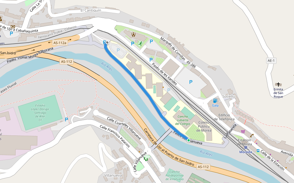 Paseo Fluvial Morea-Caborana walking route map in Moreda
