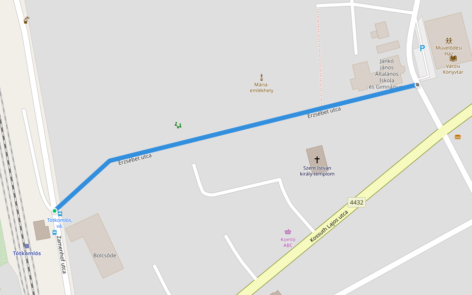 Erzsébet utca walking route map in Tótkomlós