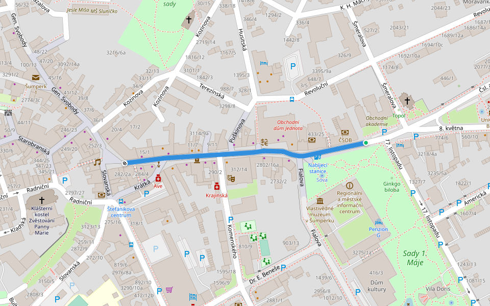 Hlavní třída walking route map in Šumperk