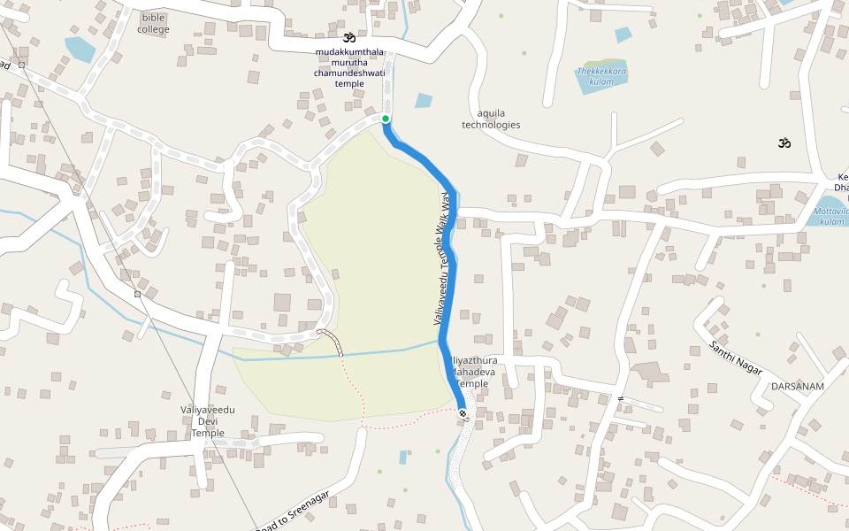 Valiyaveedu Temple Walk Way walking route map in Uliyazhathura