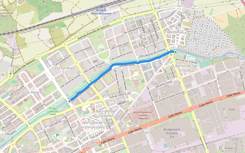 Paseo de las Abuelas de Gamonal walking route map in Burgos