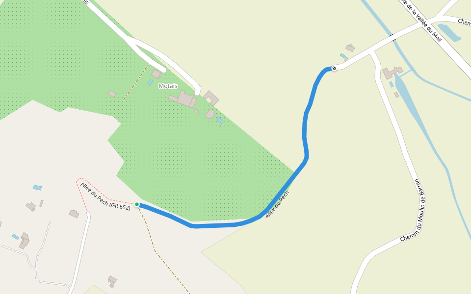 Allée du Pech walking route map in Pujols