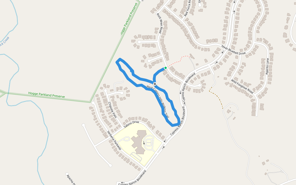 West Cypress Hills Walking Trail walking route map in Spicewood