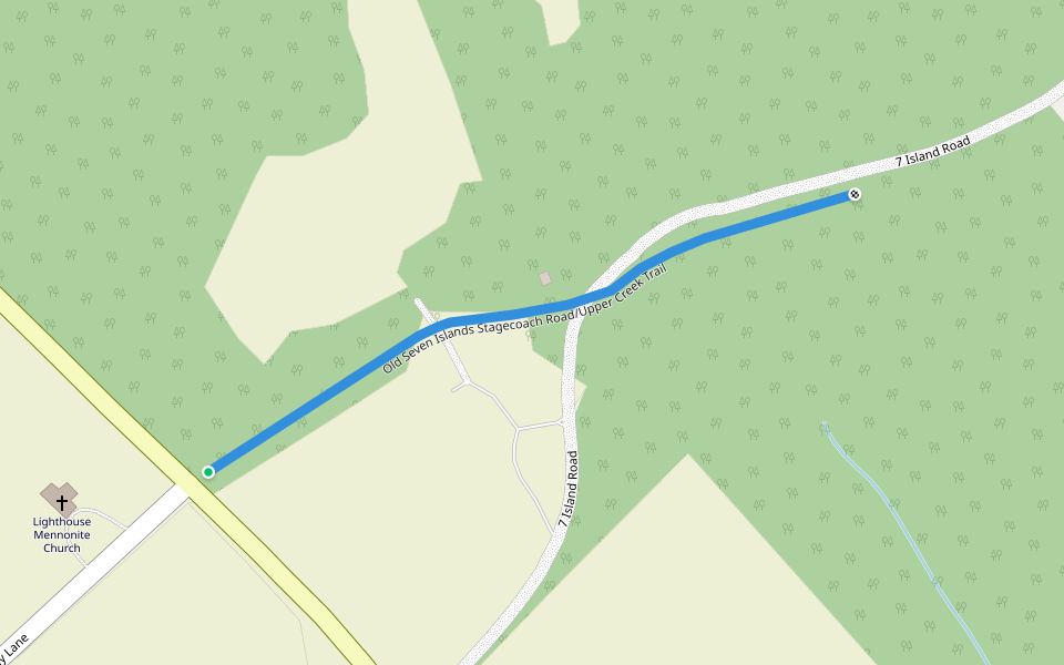 Old Seven Islands Stagecoach Road/Upper Creek Trail walking route map in Monticello