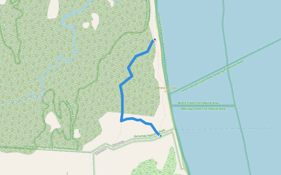 Mangroove Boardwalk walking route map in Ellerbeck