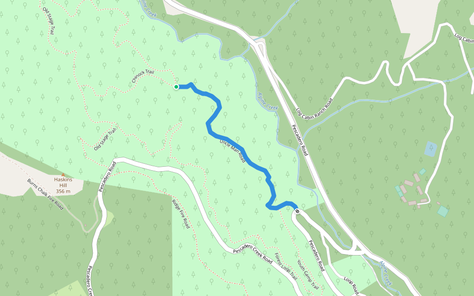 Uncle Man Rd walking route map in La Honda