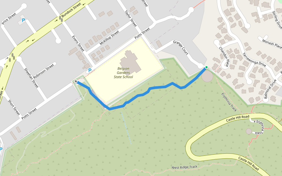 Belgian Gardens Link Track walking route map in Castle Hill