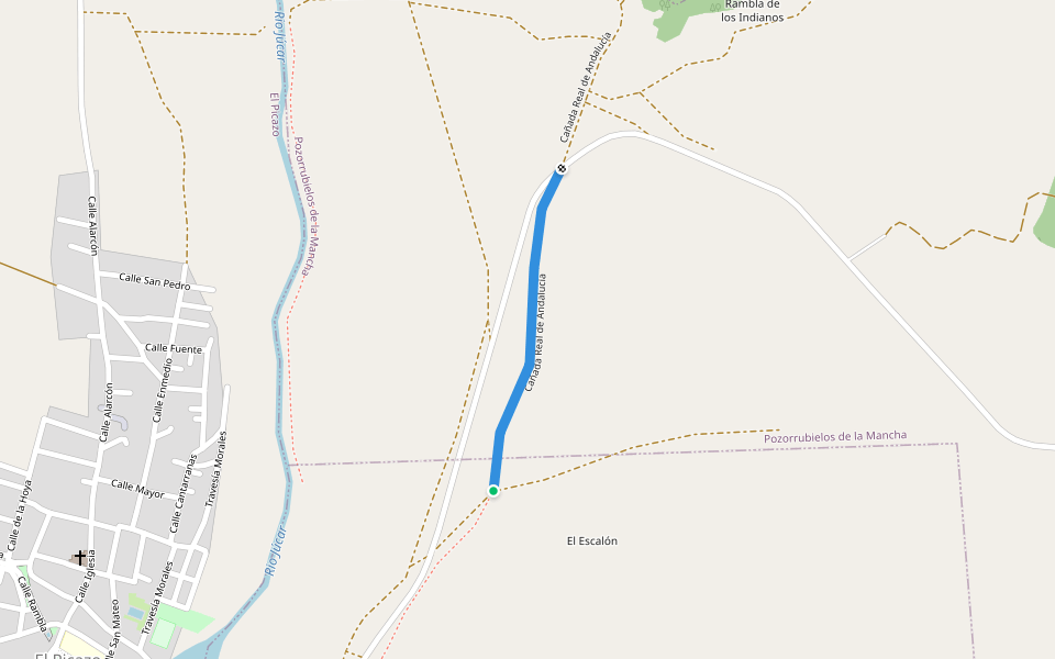 Cañada Real de Andalucía walking route map in Villanueva de la Jara