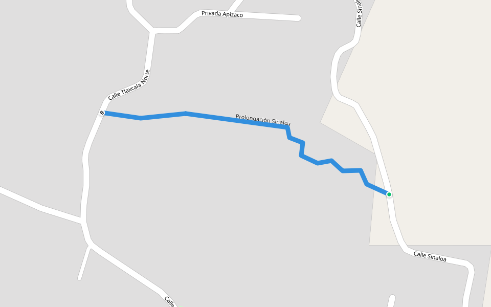 Prolongación Sinaloa walking route map in Villa Milpa Alta