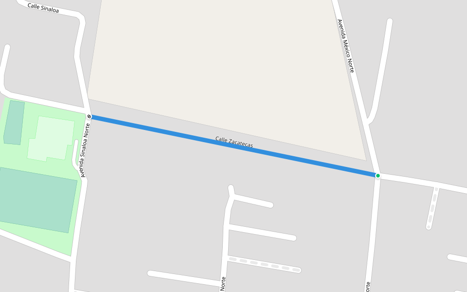 Calle Zacatecas walking route map in Villa Milpa Alta