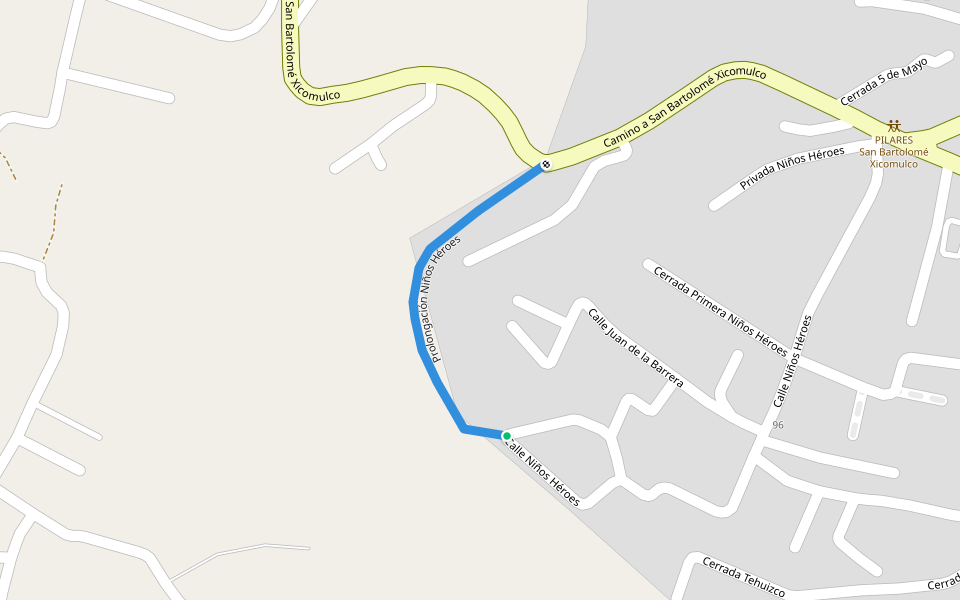 Prolongación Niños Héroes walking route map in San Bartolomé Xicomulco