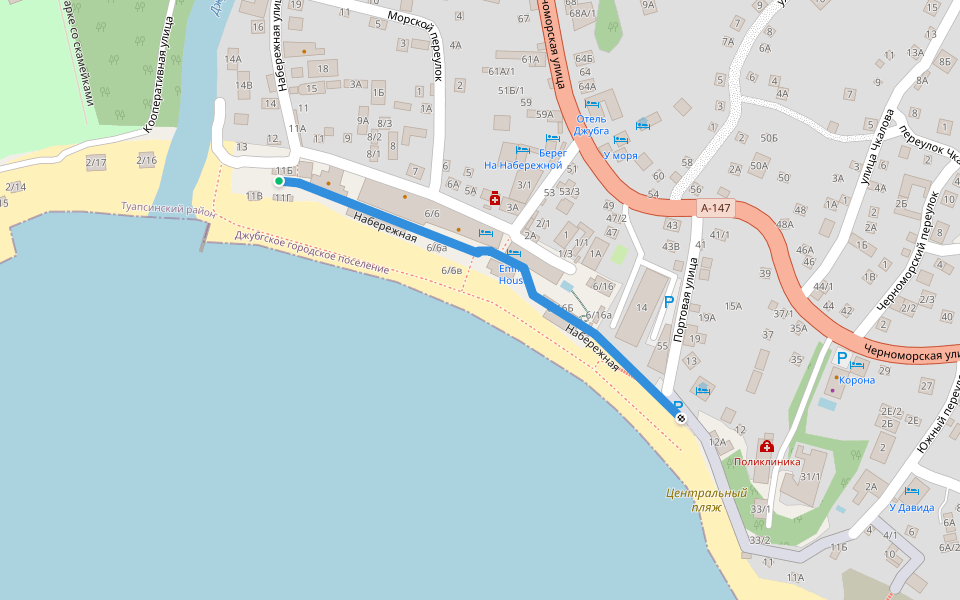 Набережная walking route map in Dzhubga