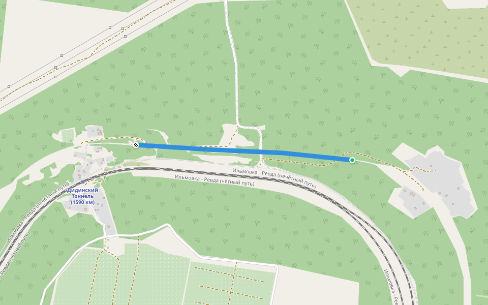 Дидинский тоннель walking route map in Didino