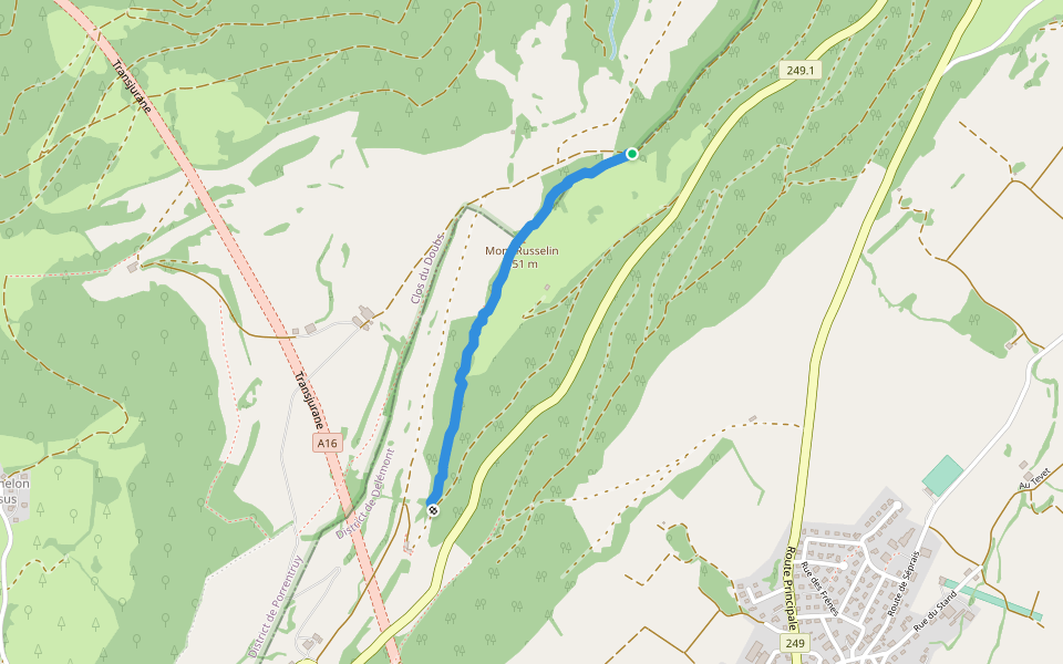 Chemin de la MOB walking route map in Boécourt