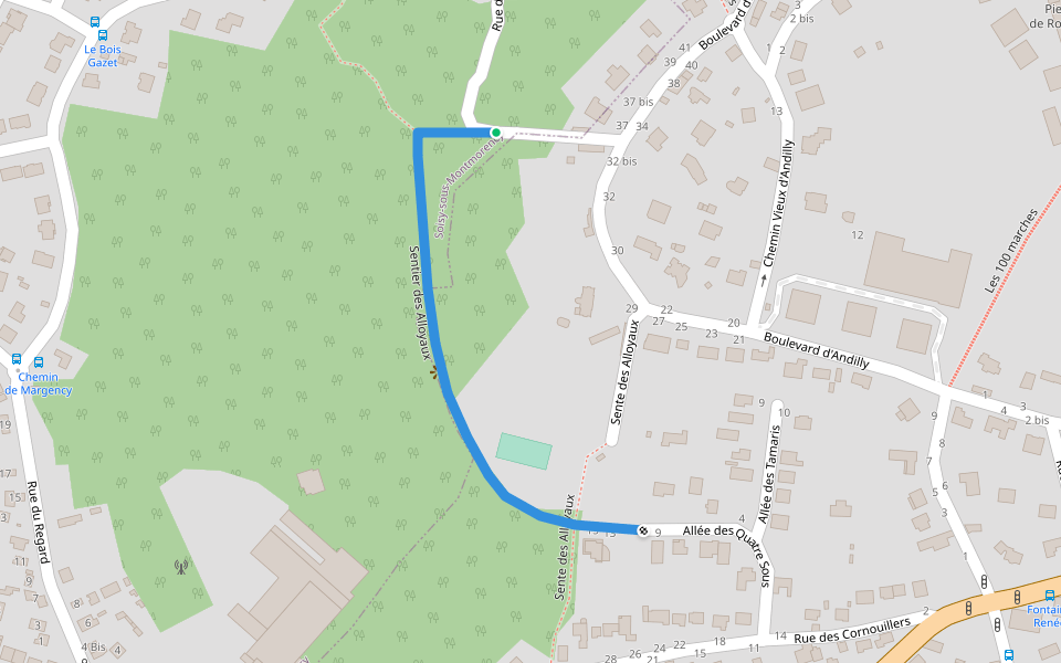 Sentier des Alloyaux walking route map in Soisy-sous-Montmorency