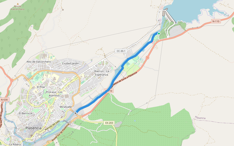 Paseo del Jerte walking route map in Plasencia