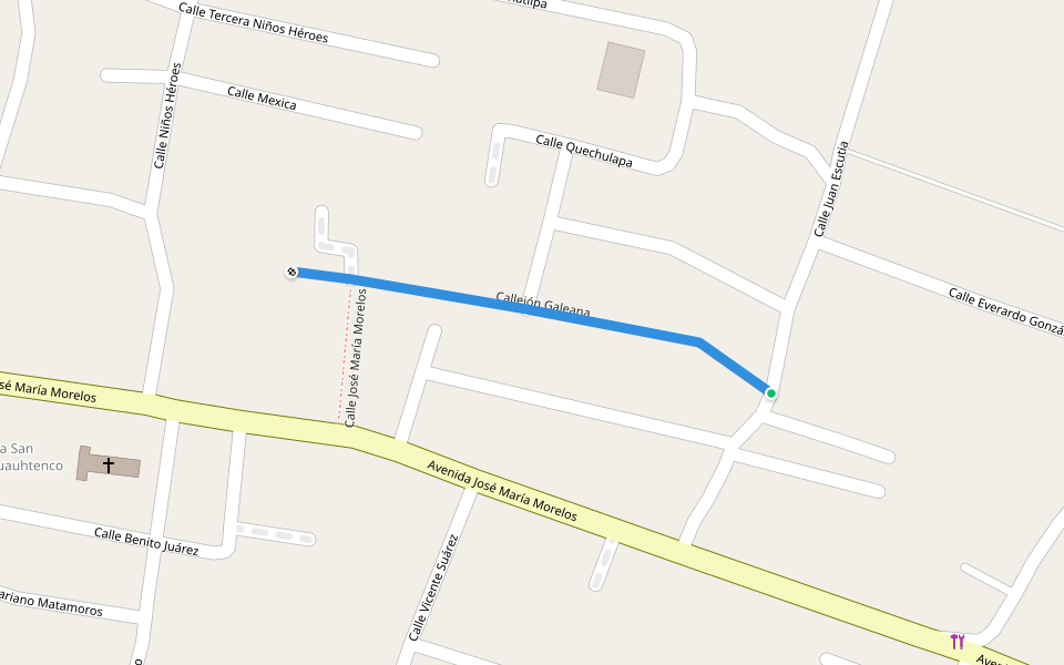 Callejón Galeana walking route map in San Salvador Cuauhtenco