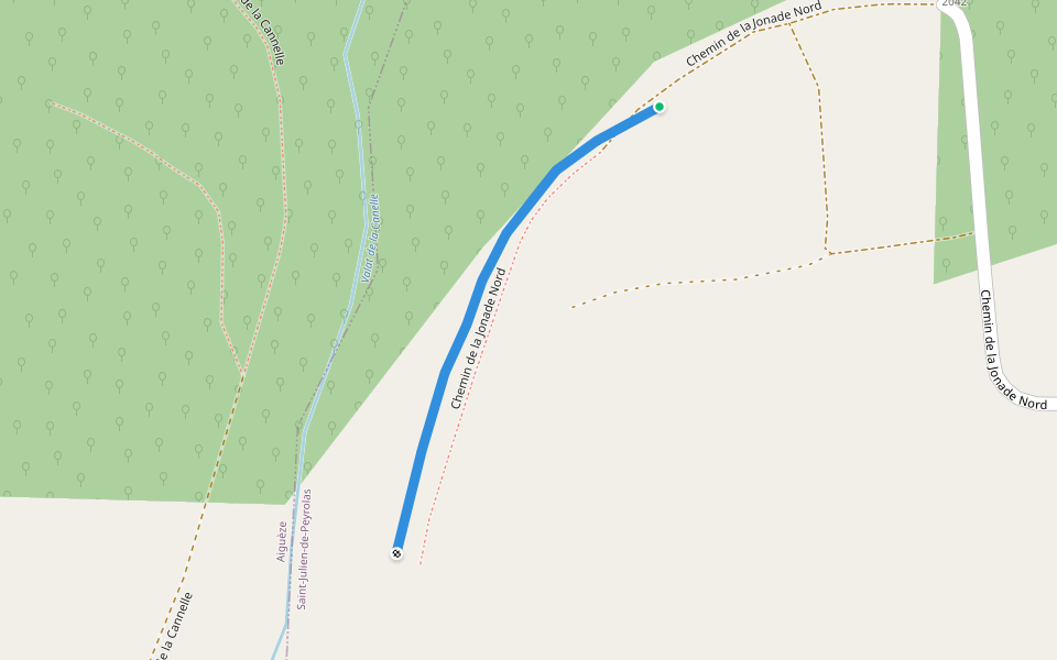 Chemin de la Jonade Nord walking route map in Saint-Julien-de-Peyrolas