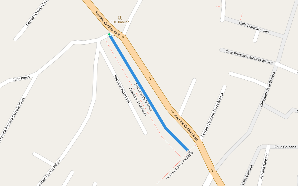 Peatonal de la Línea walking route map in San Juan Ixtayopan